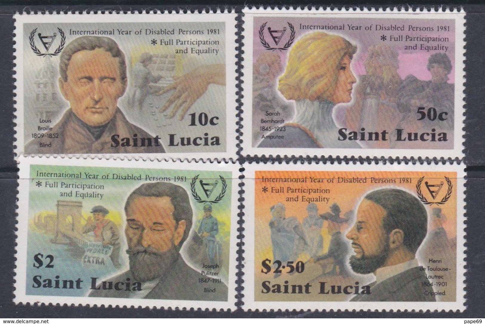 Sainte-Lucie N° 547 / 50 XX Année Internationale Des Personnes Handicapées, La Série Des 4 Valeurs Sans Charnière, TB - St.Lucie (1979-...)