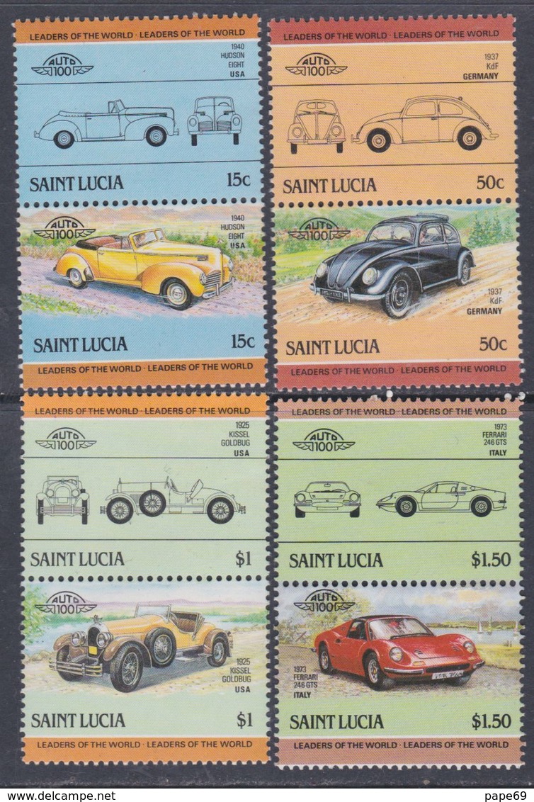 Sainte-Lucie N° 728 / 35  XX Automobiles III, La Série Des 8 Valeurs Sans Charnière, TB - St.Lucie (1979-...)