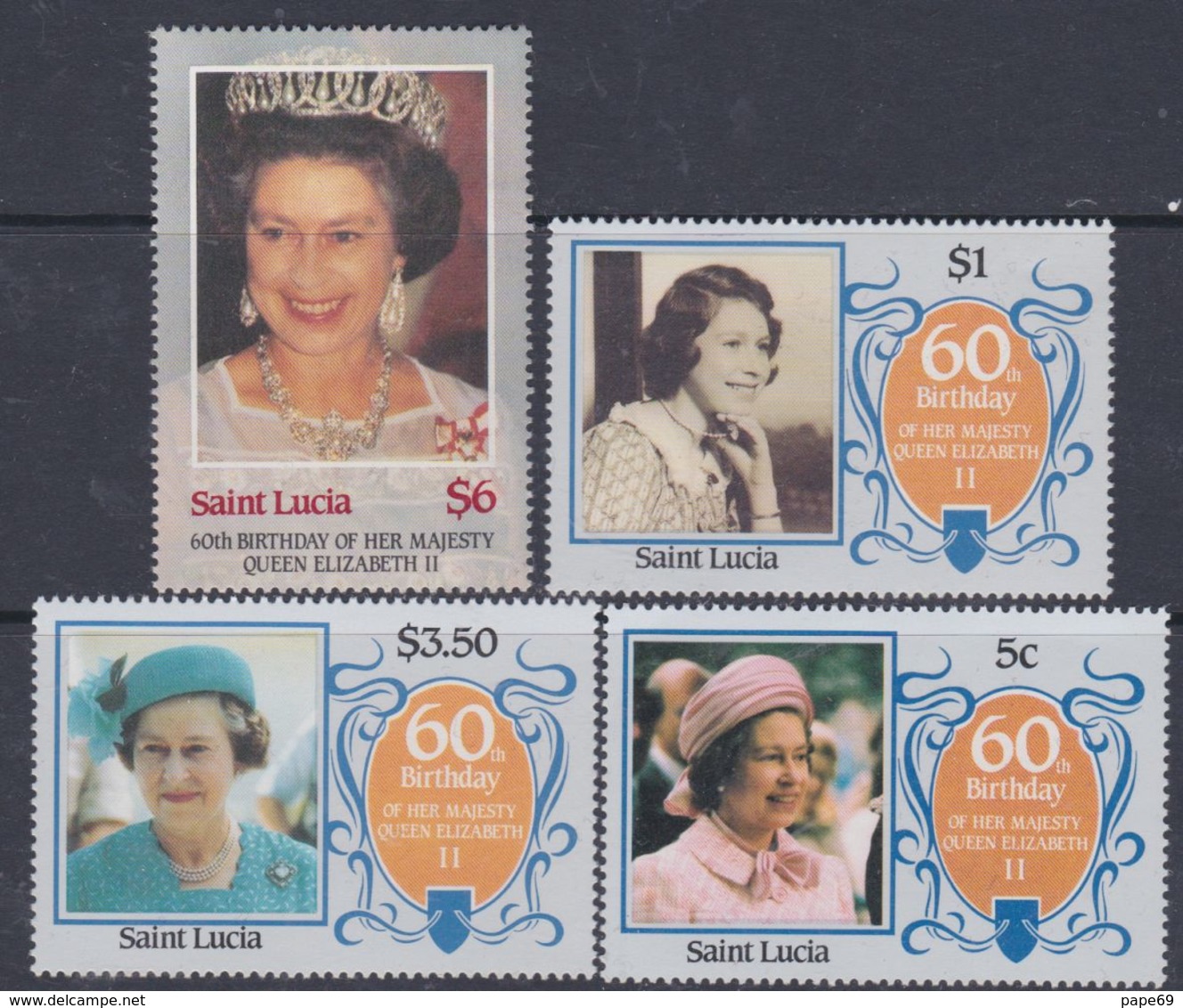 Sainte-Lucie N° 810 / 13  XX 60ème Anniversaire De S. M. Elisabeth II ( I ), La Série Des 4 Valeurs Sans Charnière, TB - St.Lucia (1979-...)