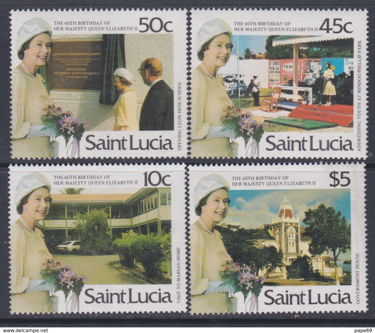 Sainte-Lucie N° 814 / 17  XX 60ème Anniversaire De S. M. Elisabeth II ( II ), La Série Des 4 Valeurs Sans Charnière, TB - St.Lucie (1979-...)