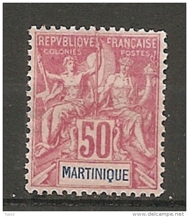 MARTINIQUE -  Yv. N° 41  (*)  50c  Rose    Cote  50 Euro  TBE  2 Scans - Unused Stamps