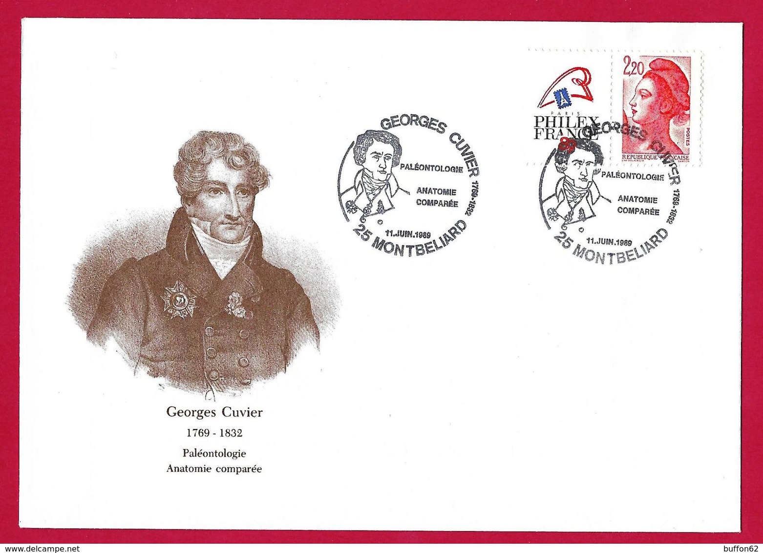 FRANCE (1989) - Montbéliard (25) : Georges CUVIER. Père De La  Paléontologie / Father Of French Palaeontology. - Autres & Non Classés