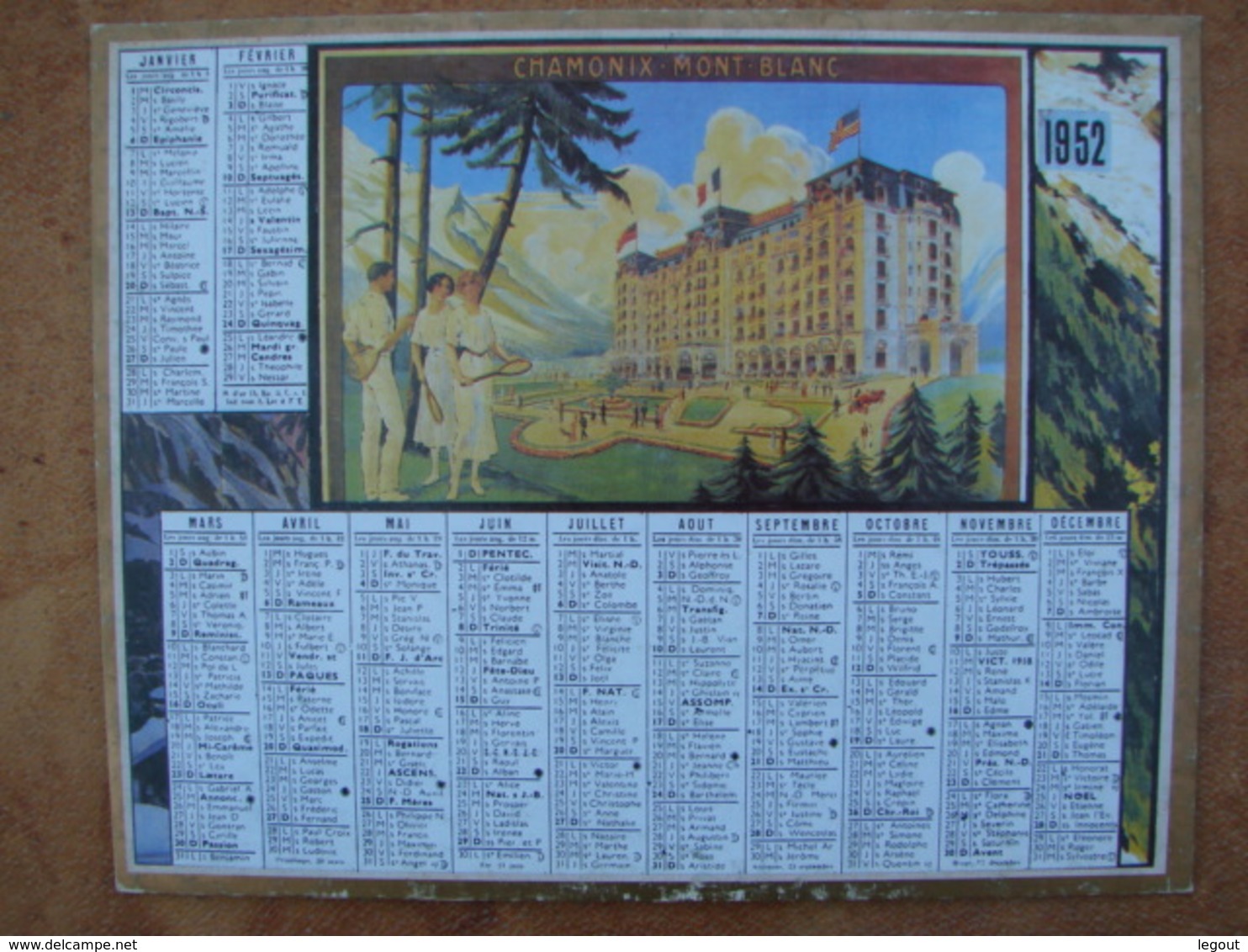 CALENDRIER PTT 1952 CHAMONIX MONT BLANC  Avec Au Dos, LE PREMIER Calendrier Postal  1854 Impr. Oberthur - Petit Format : 1941-60