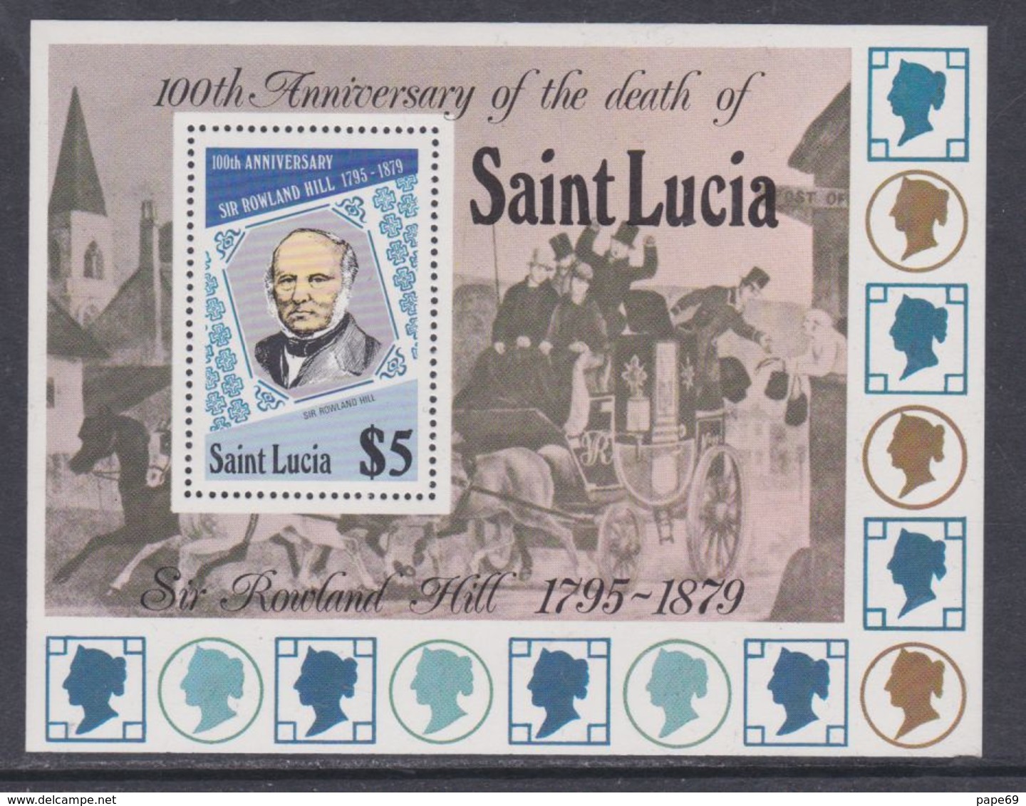 Sainte-Lucie BF N° 17 XX  100ème Anniversaire De La Mort De Rowland Hill, Le Bloc Sans Charnière, TB - St.Lucie (1979-...)