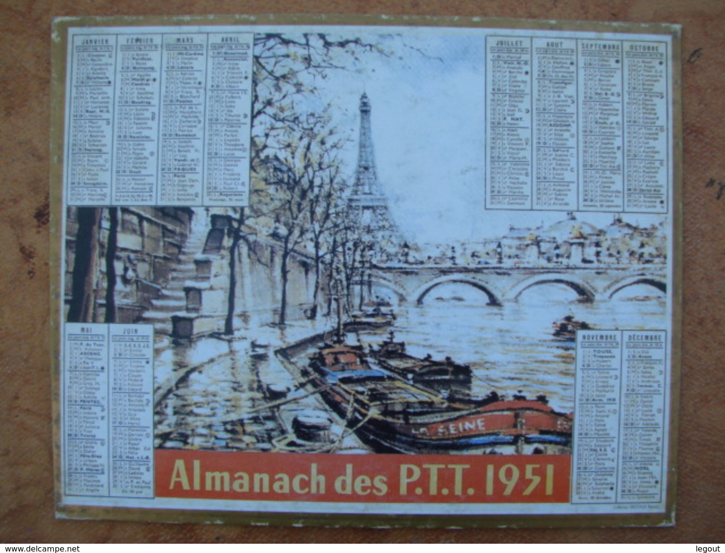 CALENDRIER PTT 1951 PARIS La Tour Eiffel  Avec Au Dos, LE PREMIER Calendrier Postal  1854 Impr. Oberthur - Klein Formaat: 1941-60