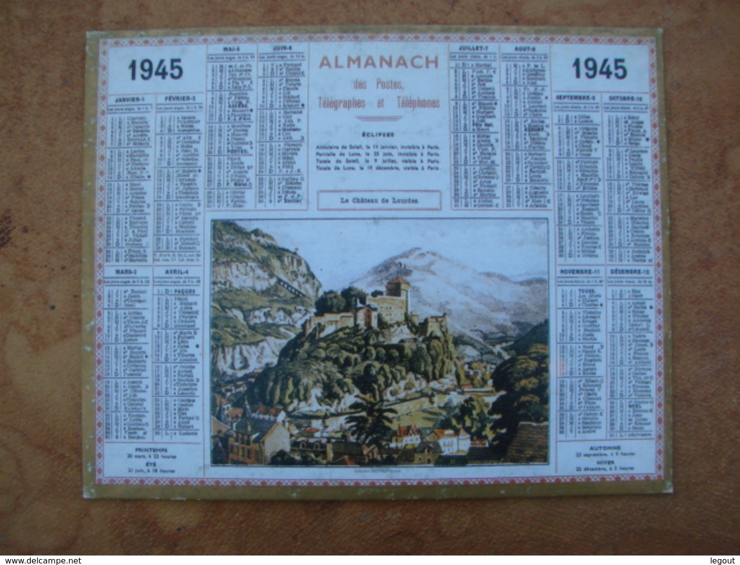 Almanach Des PTT Le Chateau De Lourdes 1945 - Petit Format : 1941-60