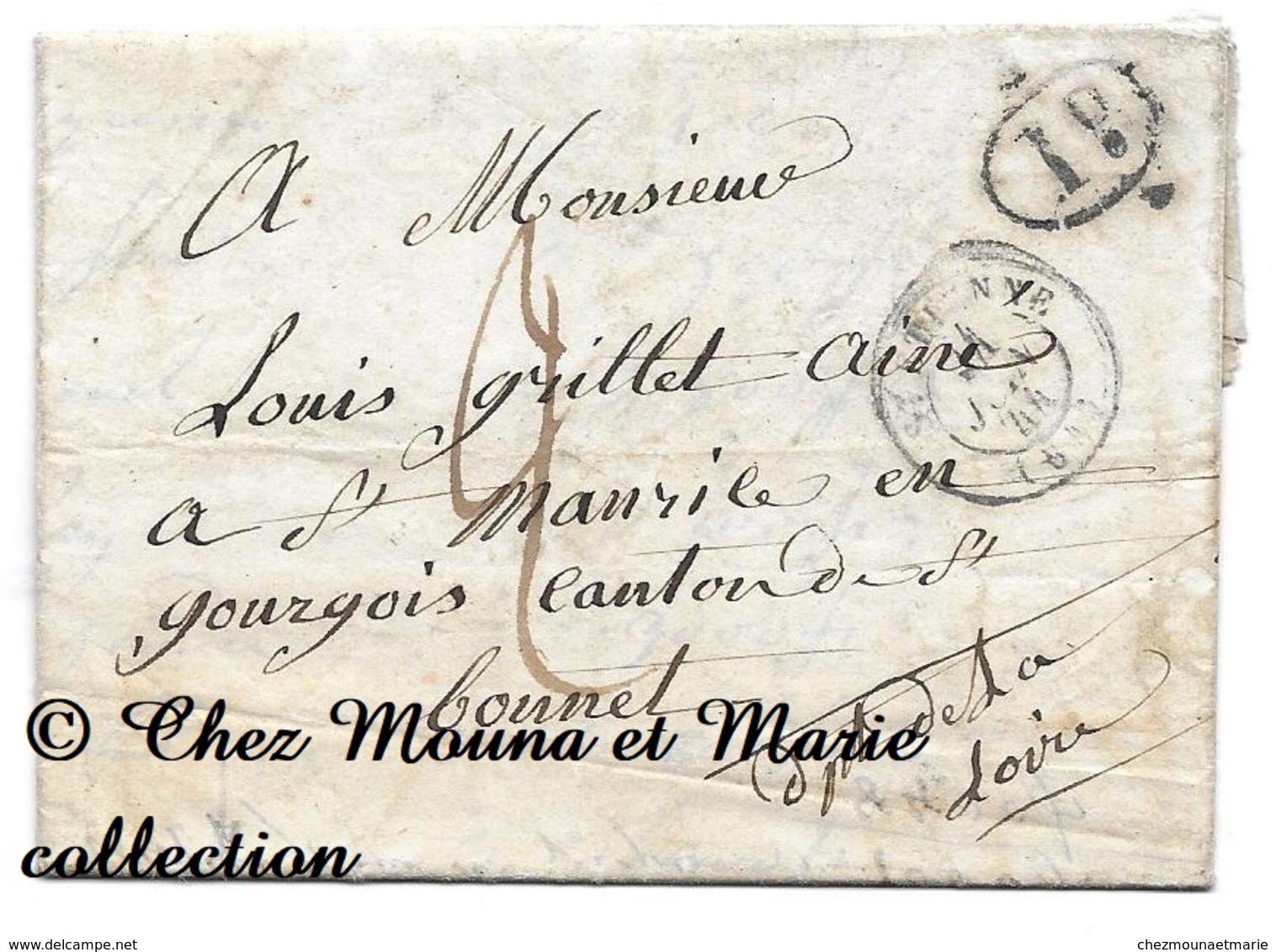 LOUIS GRILLET SAINT ST MAURICE EN GOURGOIS 1844 - LOIRE - MARQUE POSTALE LETTRE MISSIVE - 1801-1848: Précurseurs XIX