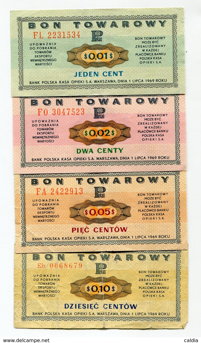 P Pologne Poland BON TOWAROWY 1 + 2 + 5 + 10 Cent / Centy / Centow 1969 - Pologne