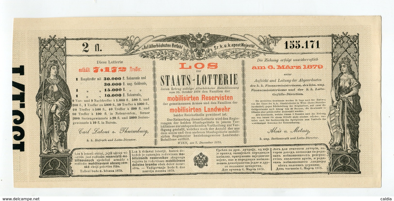 Autriche Austria Österreich STAATS LOTTERIE 1879 UNC - Billets De Loterie