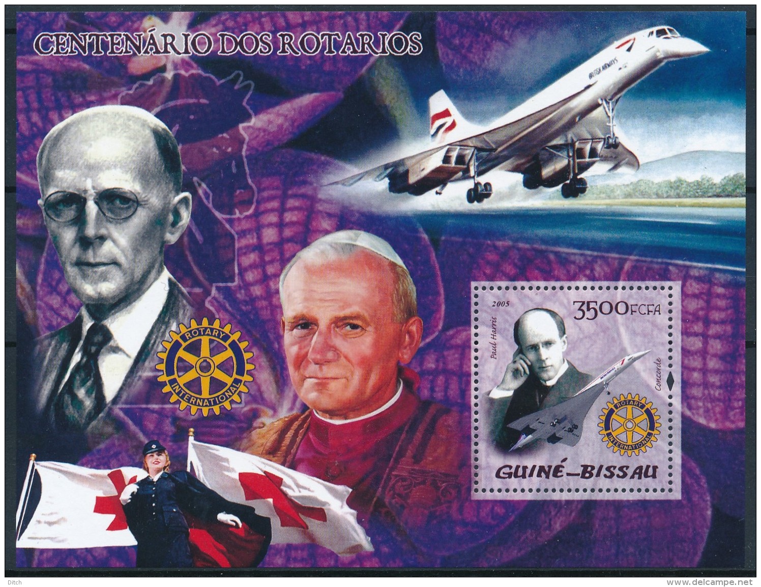 D- [402405] **/Mnh-Guinée-Bissau 2005 - Centenaires Rotarien, Pape, Avions, Croix-Rouge - Rotary, Lions Club