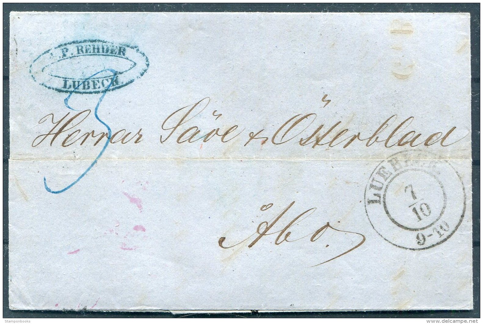 1859 Lubeck Entire - Abo, Finland. Bahnpost Russia. Evening Vecher Vecherom - Luebeck