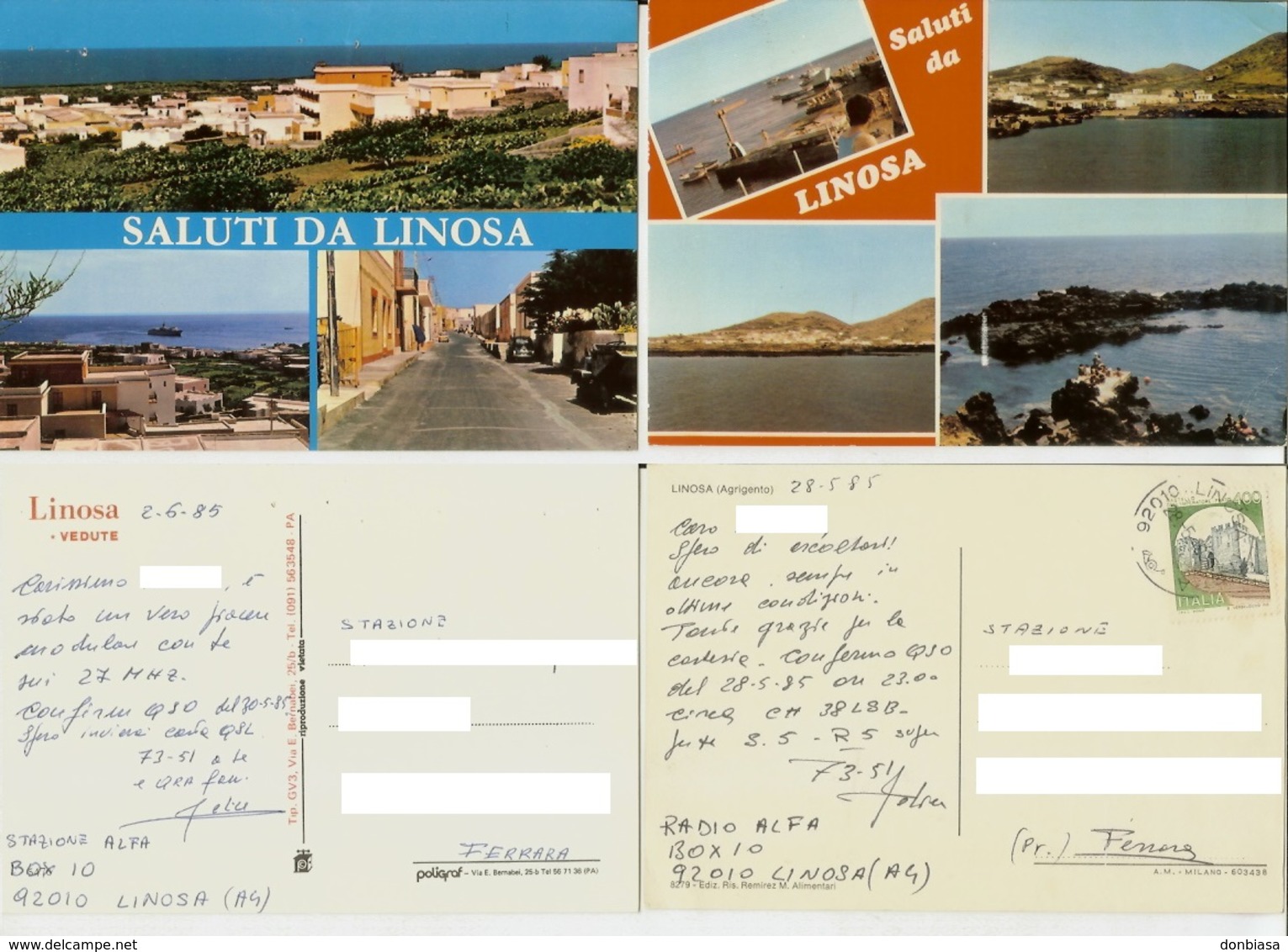 Linosa (Agrigento): Saluti. Lotto 2 Cartoline Anni '80 (radioamatore) - Agrigento