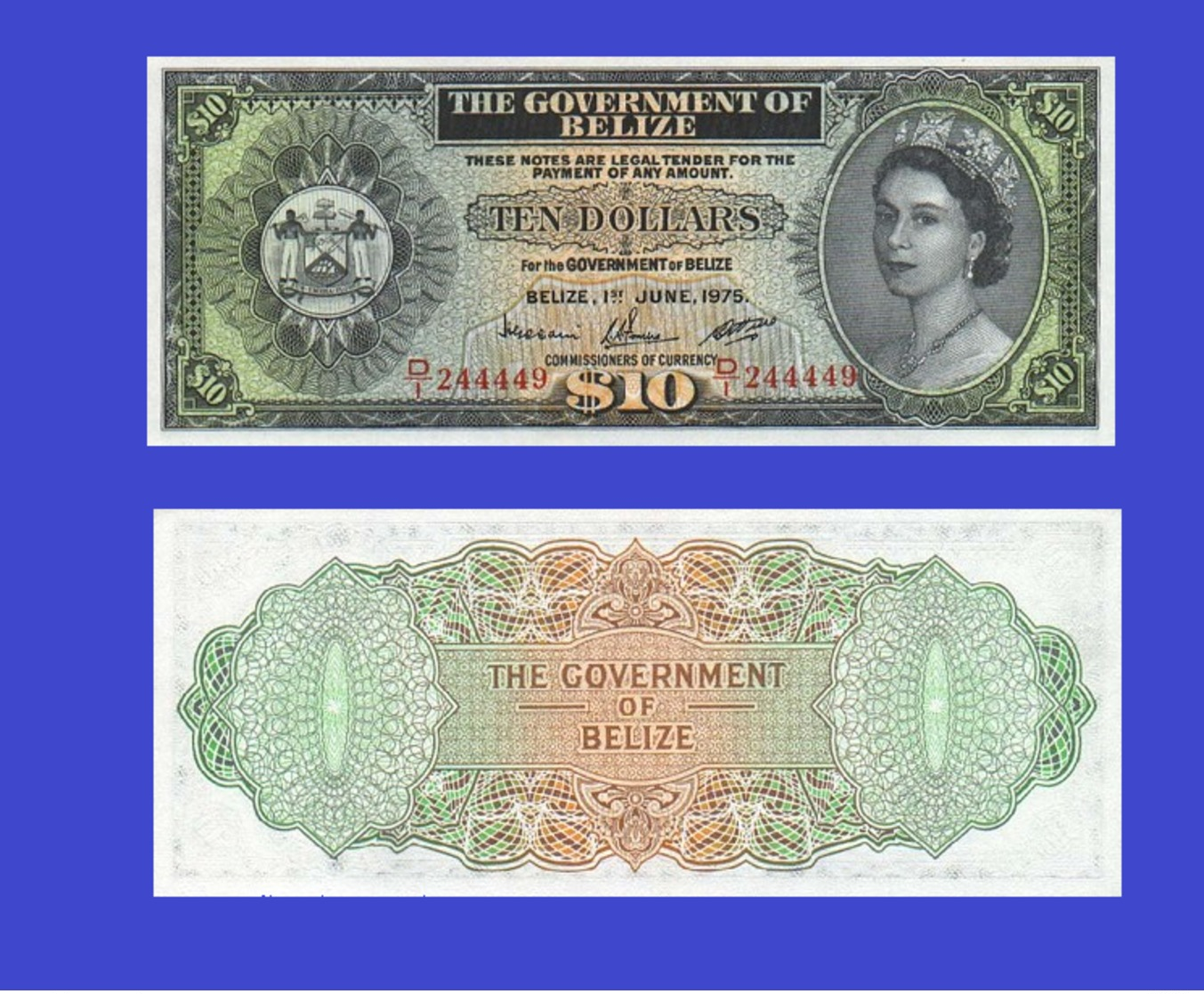 BELIZE 10 DOLLAR 1975   - Copy- Replica - Belize