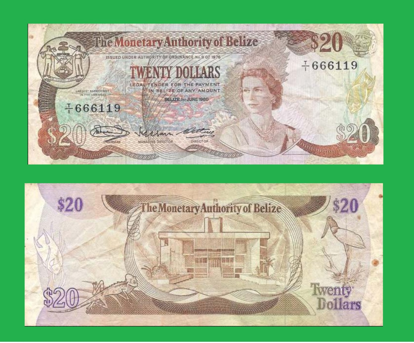 BELIZE 20 DOLLAR 1980   - Copy- Replica - Belize