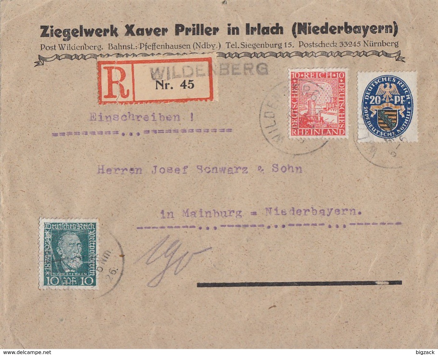 DR R-Brief Mif Minr.368,373,377 Wildenberg Gel. Nach Mainburg - Briefe U. Dokumente