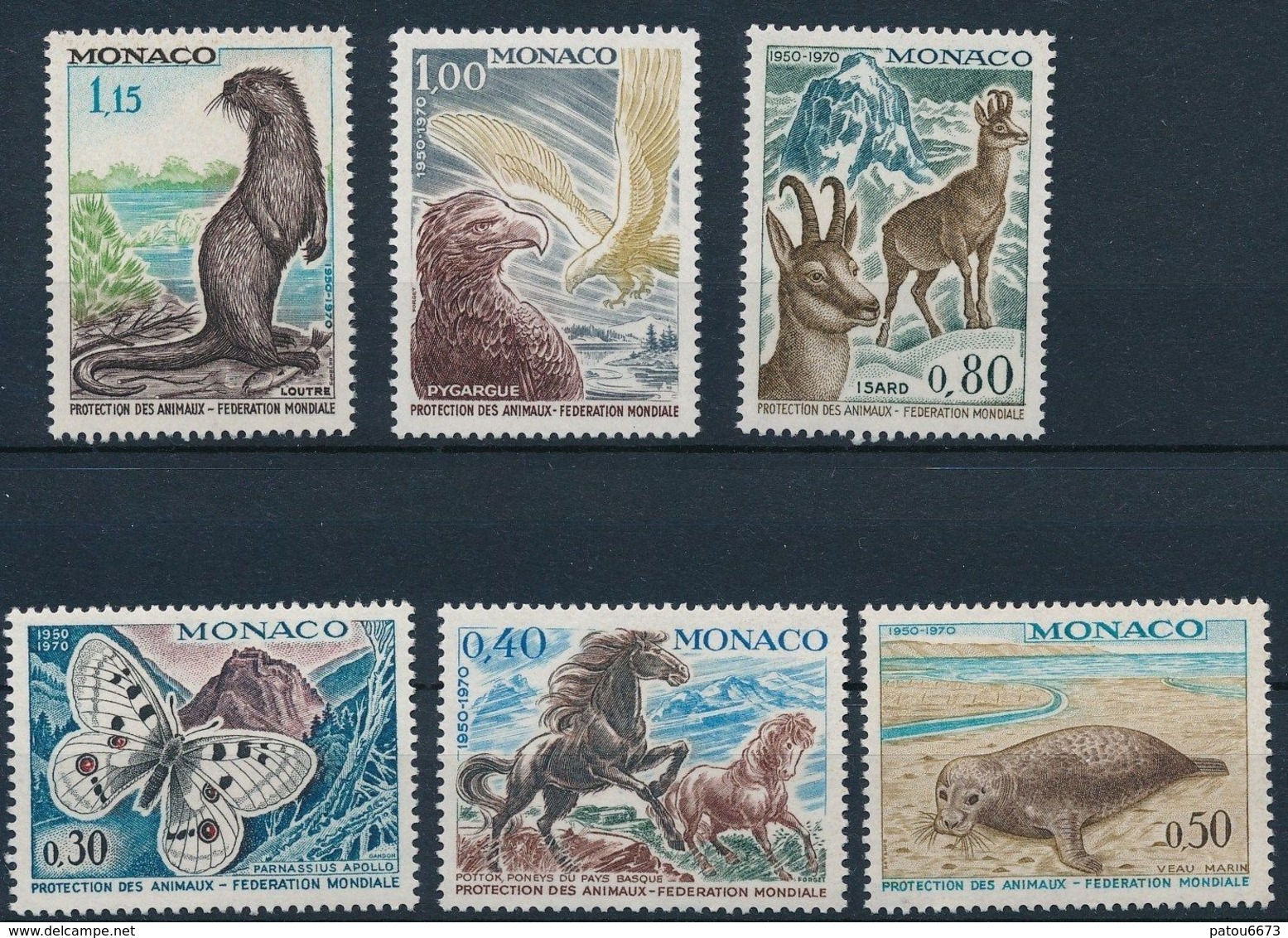 MONACO 1970 WWF 20th Anniversary Apollo Butterfly, Basque Pony, Seal, Izard (Yv 809 To 814 ; Mi 966 To 971) MNH ** 12.50 - Collections, Lots & Series