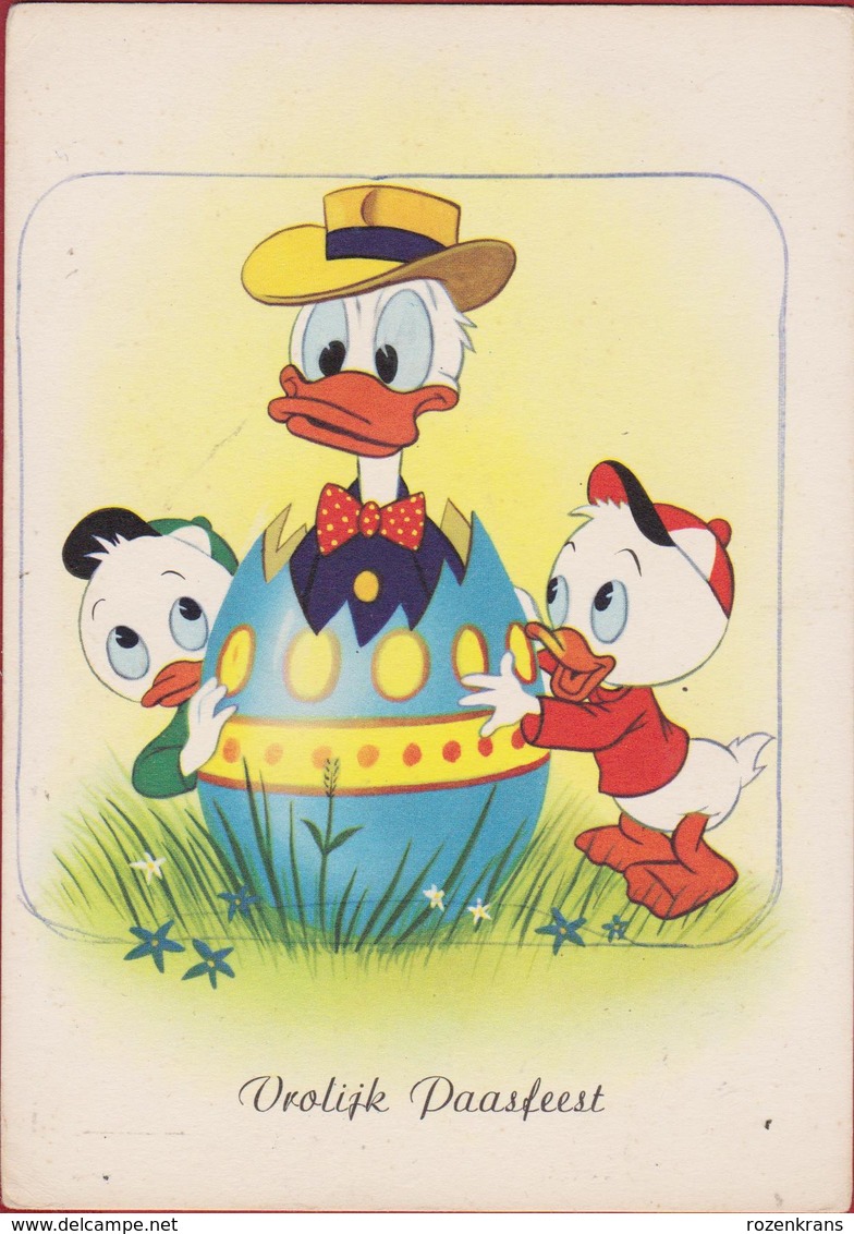 Old Original Postcard 1962 Walt Disney Donald Duck Vrolijke Paasfeest Happy Easter Grote Kaart - Autres & Non Classés