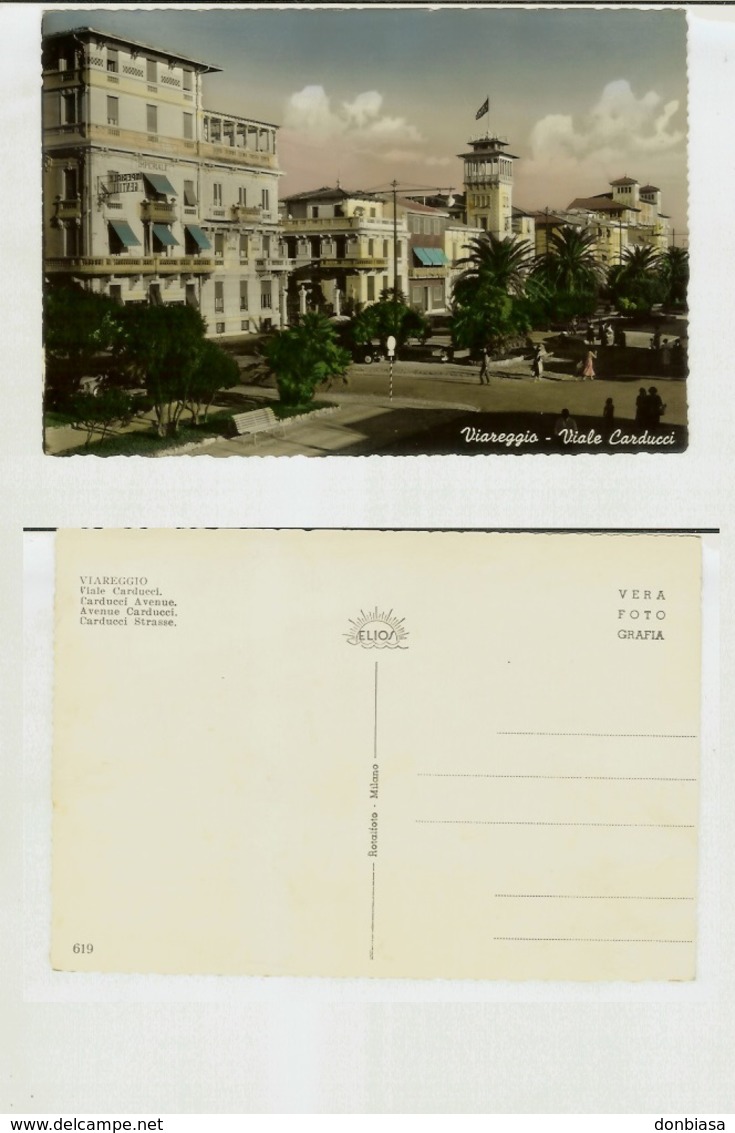 Viareggio (Lucca): Viale Carducci. Cartolina FG B/n Acquer. Anni '50 (animata Auto) - Viareggio