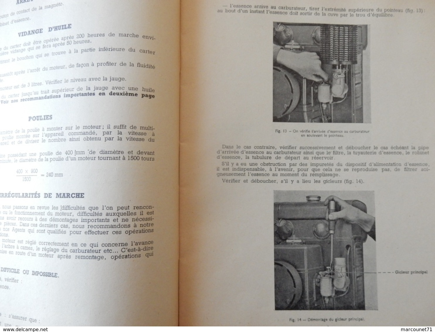 ANCIEN MANUEL POUR L'USAGE ET L'ENTRETIEN DES MOTEURS BERNARD TYPE W13 1951 - Machines
