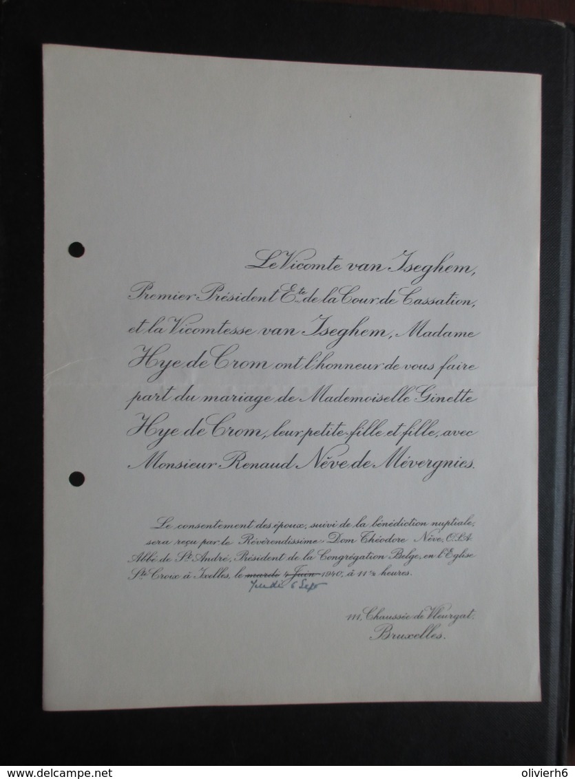 VP FAIRE PART MARIAGE N (V1811) Ginette Hye De Crom & Renaud Nève De Mévergnies (1 Vue) Chaussée De Vleurgat Bruxelles - Annunci Di Nozze