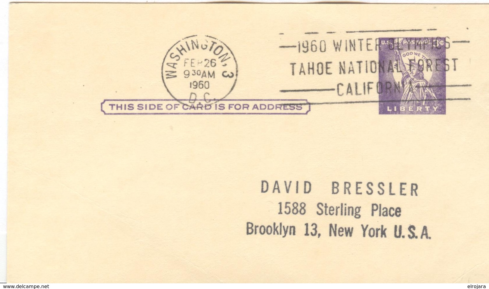 USA Stationery With Olympic Machine Cancel Washington 3 - Hiver 1960: Squaw Valley