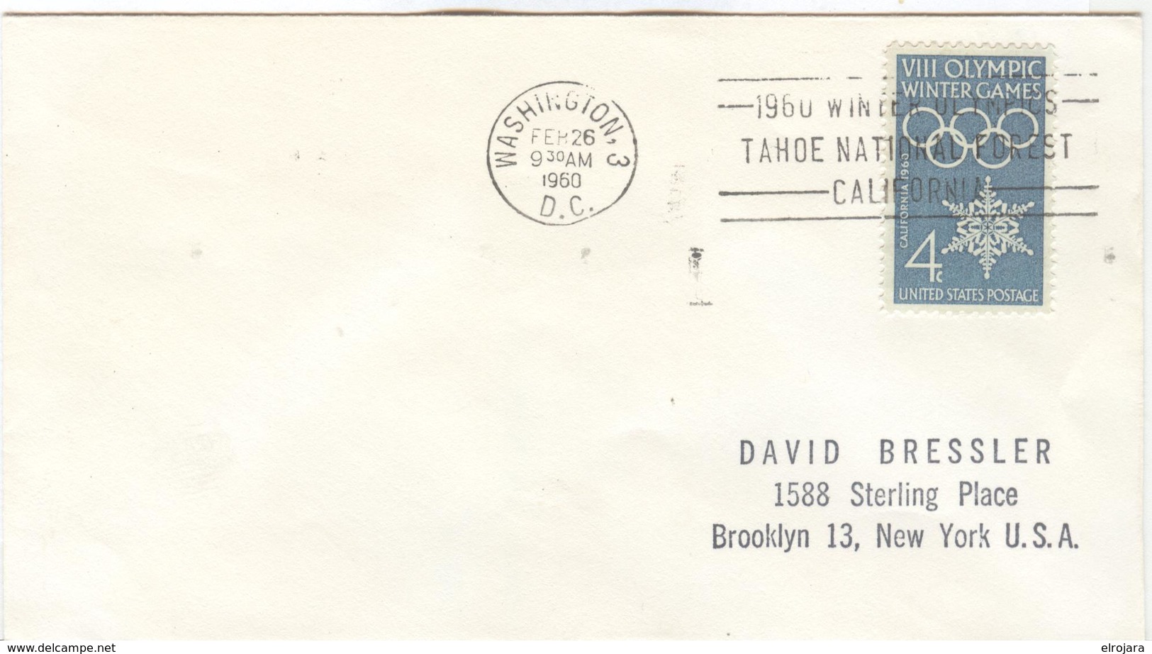 USA Cover With Olympic Machine Cancel Washington 3 On Olympic Stamp - Invierno 1960: Squaw Valley