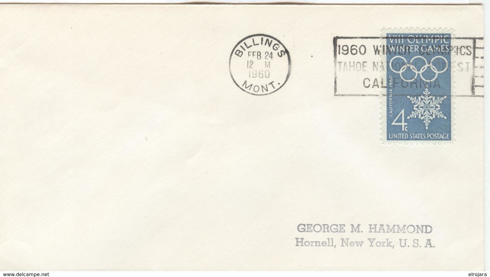 USA Cover With Olympic Machine Cancel Billings On Olympic Stamp - Inverno1960: Squaw Valley