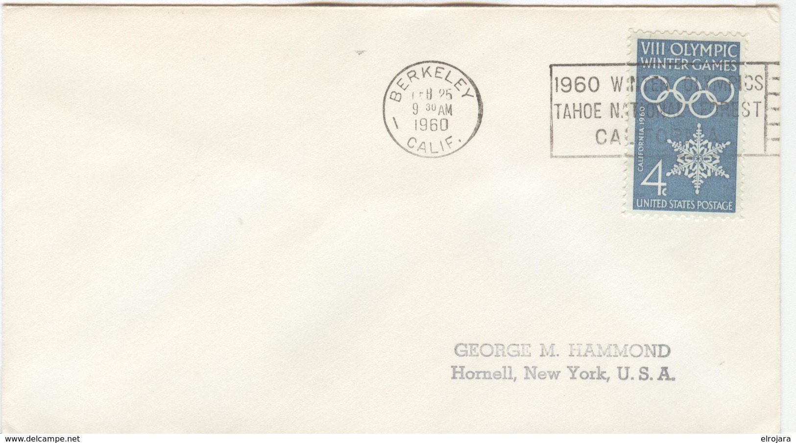 USA Cover With Olympic Machine Cancel Berkeley On Olympic Stamp - Inverno1960: Squaw Valley