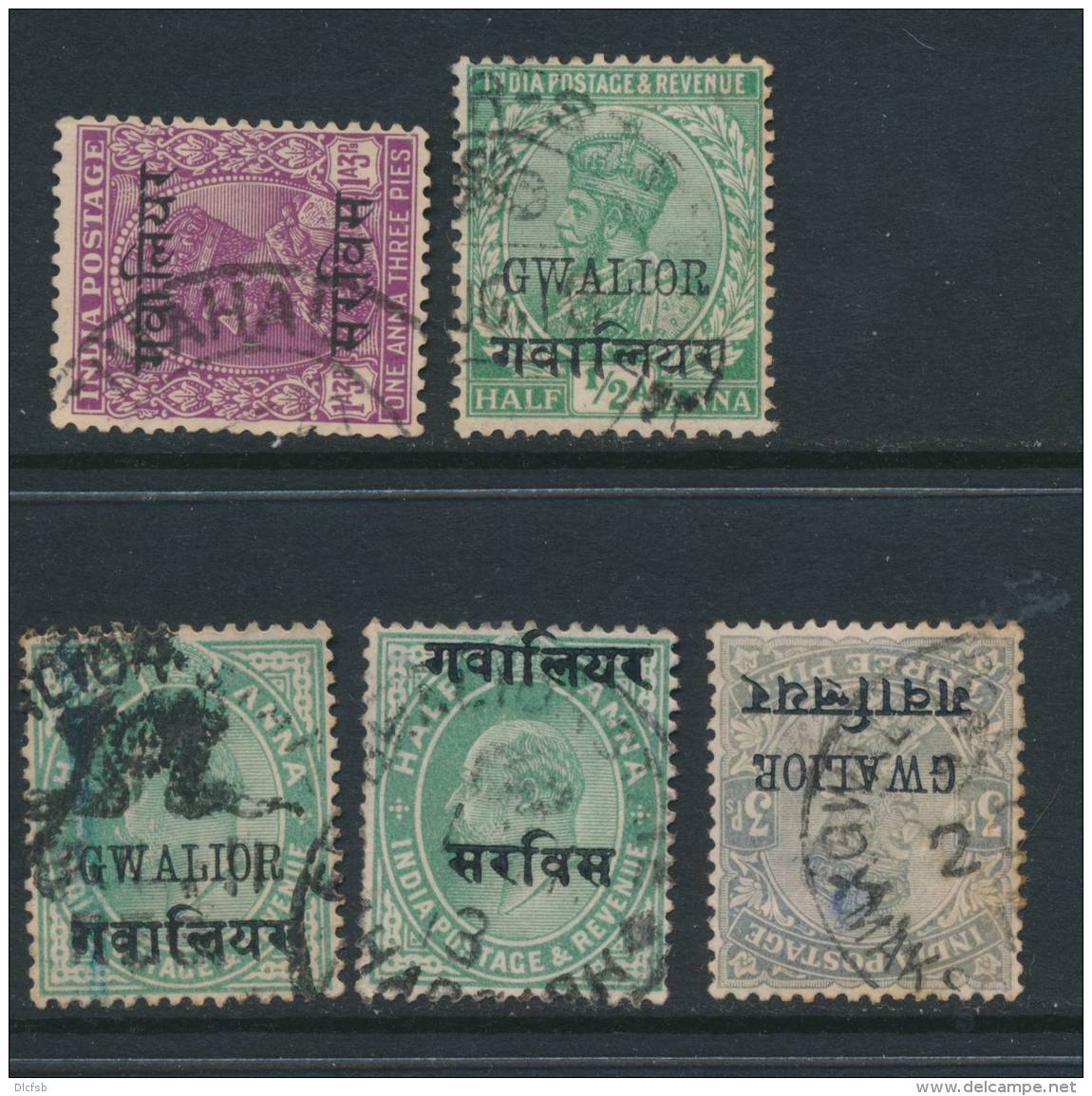INDIAN STATES/GWALIOR, Five Postmarks - Gwalior