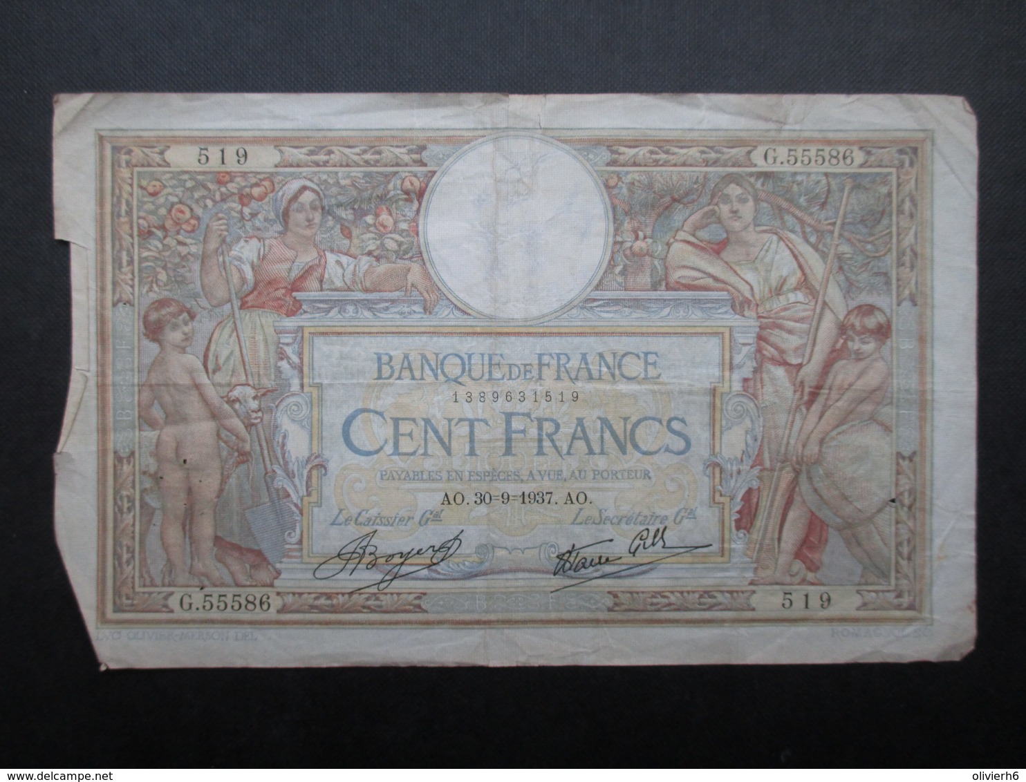 LOT 4 BILLETS FRANCE (V1719) 100 FRANCS (10 Vues) Luc Olivier Merson 1933, 1936, 1937, 1937 - 100 F 1908-1939 ''Luc Olivier Merson''