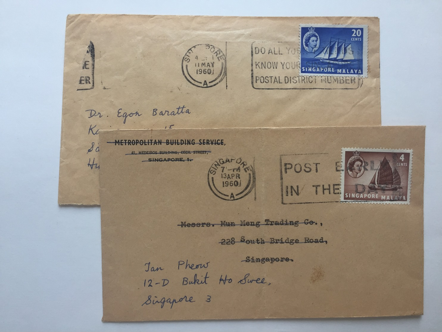 1960 Singapore Malaya 2 Ordinary Covers As On The Picture       (02) - Singapore (1959-...)