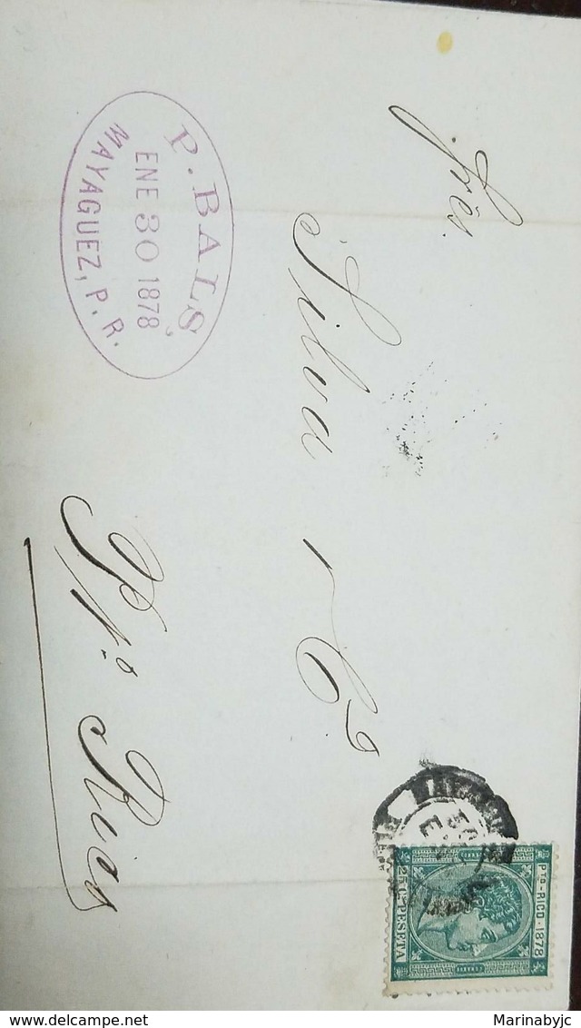 A) 1878 PUERTO RICO, KING ALFONSO XII, SPAIN, ROYALTY, PORFILE PORTRAIT, MAYAGUEZ ON LOCAL COVER, OVAL AGENT HANDSTAMP, - Covers & Documents
