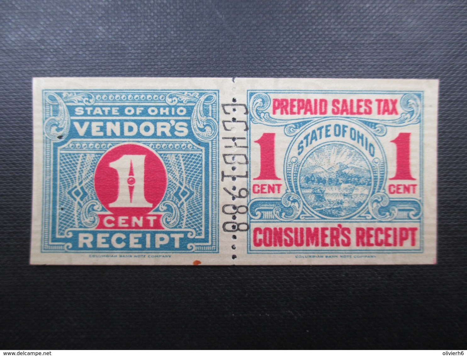 PREPAID SALES TAX (V1719) STATE OF OHIO (2 Vues) Vendors 1 Cent Receipt 1910 - Autres & Non Classés