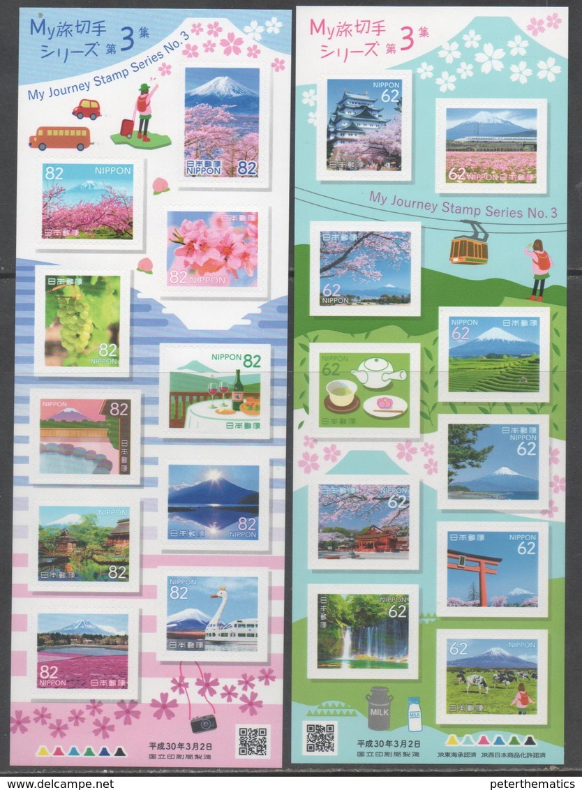 JAPAN, 2018,MNH,  MY JOURNEY,III, MOUNTAINS, WATERFALLS, COWS, GRAPES, BOATS,TEMPLES,  2 SHEETLETS - Geography