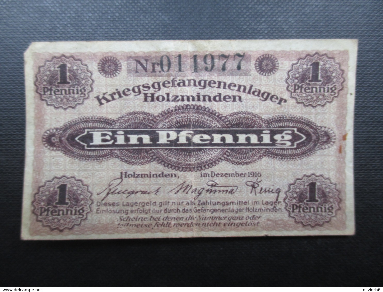 BILLET ALLEMAGNE (V1719) KRIEGSGEFANGENENLAGER HOLZMINDEN Ein Pfennig (2 Vues) Décembre 1916 - Andere & Zonder Classificatie