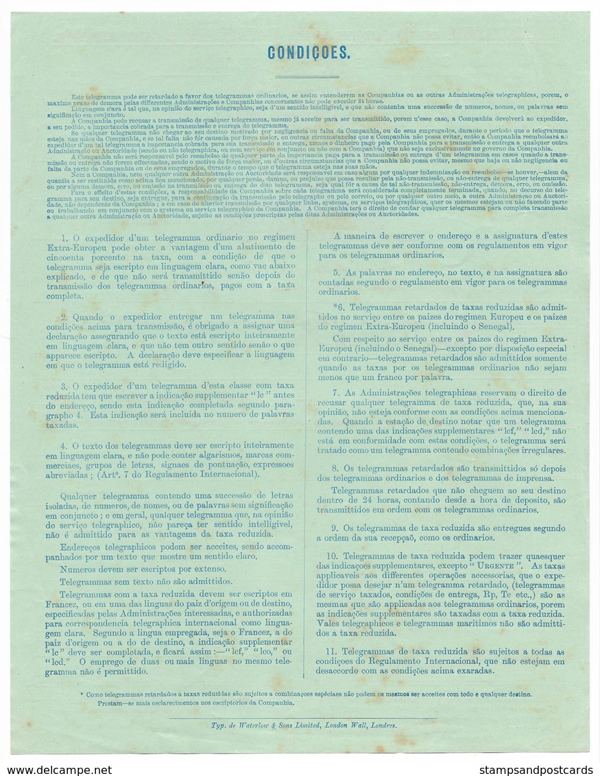 Portugal Télégramme Forme São Tomé Station C. 1920 The West African Telegraph Company Saint Thomas Telegram Form - Cartas & Documentos