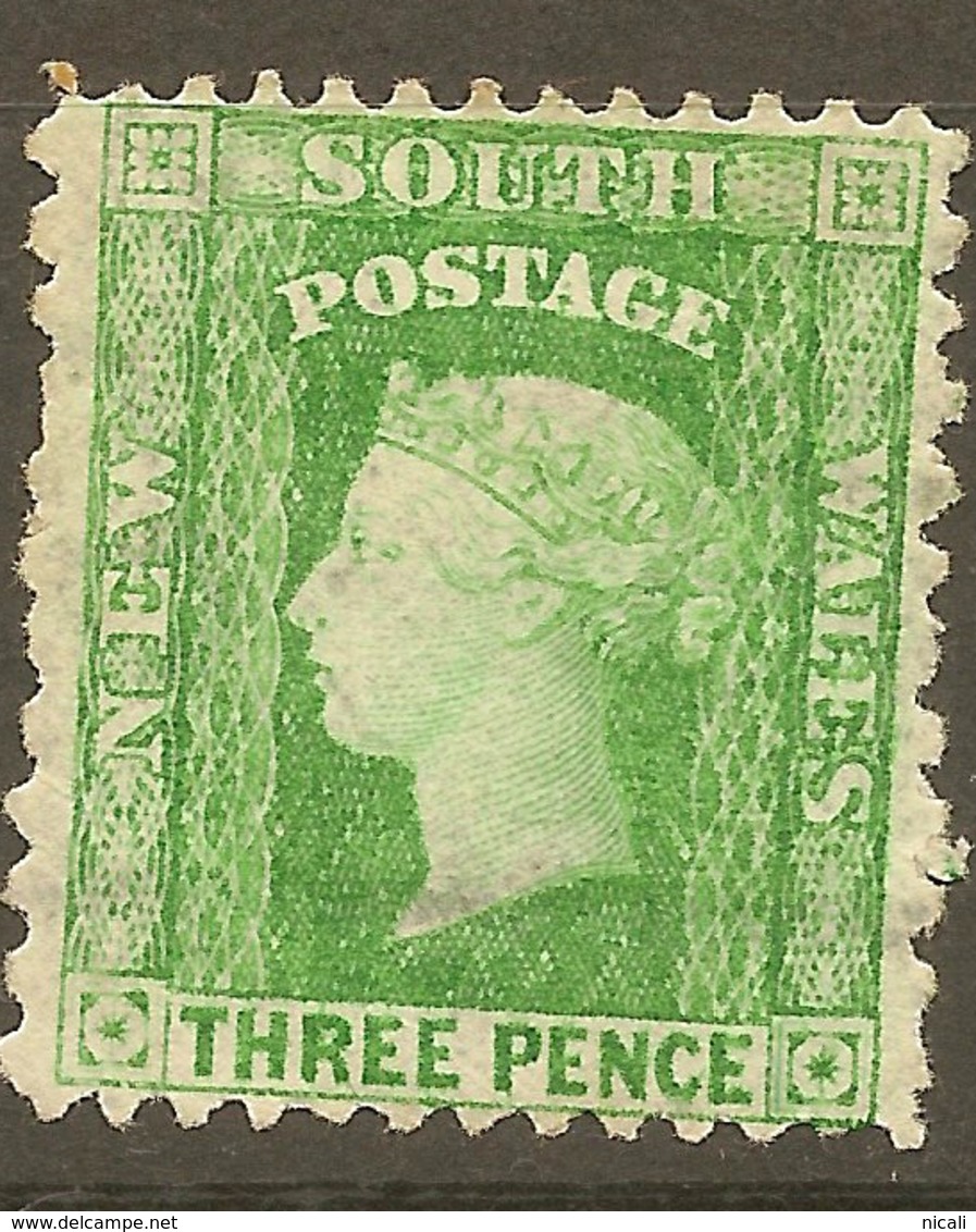 NSW 1882 3d Y-green P12x10 QV SG 226ca HM* #ALP164 - Mint Stamps