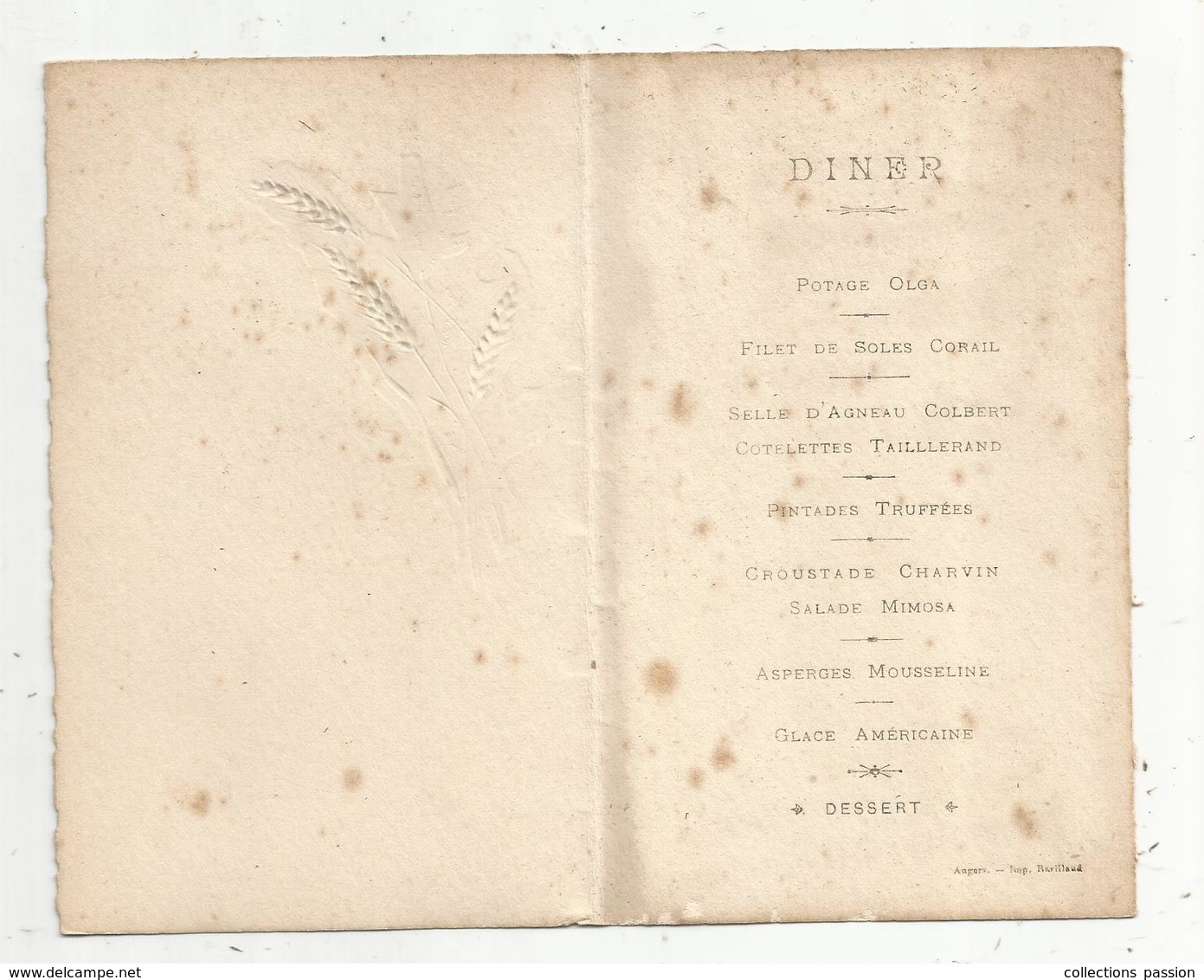 Menu ,4 Pages , 25 Ans , 1889-1914, Diner , Imp. Baillaud , Angers - Menu