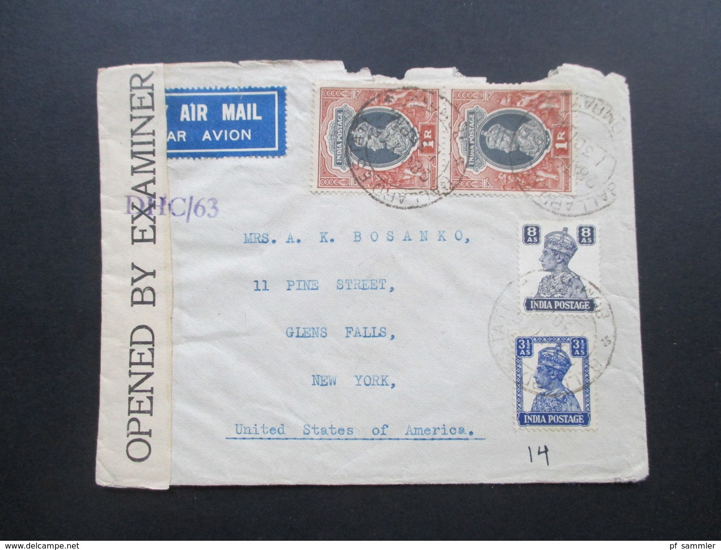 Indien 1945 Zensurbelege Opened By Examiner DHC / 63 / 80 / 82. DHC 37 Alle In Die USA Gelaufen! - 1936-47 Koning George VI