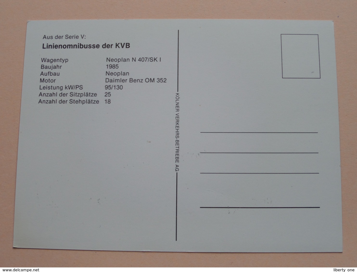 Linienomnibusse Der KVB (Serie V) Typ Neoplan N 407/SK I - 1985 / Anno 19?? ( Zie Foto's ) ! - Bus & Autocars