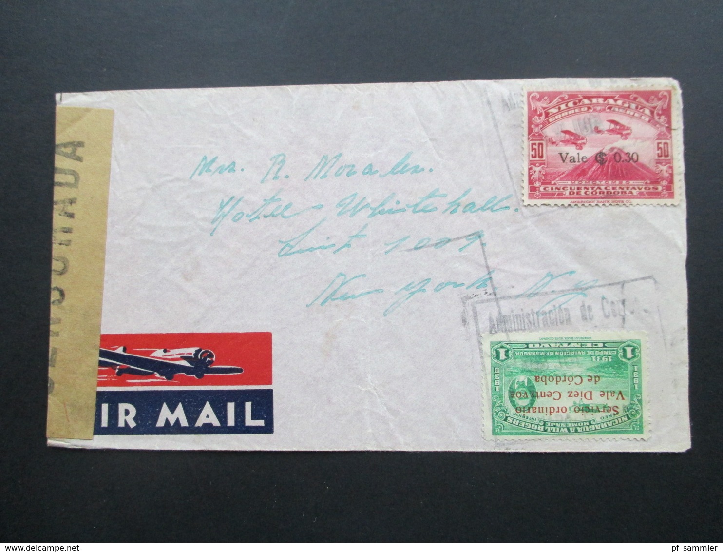 Zensurbeleg Nicaragua Air Mail / Luftpost Nach New York. Censurada. Marken Mit Aufdruck! - Nicaragua