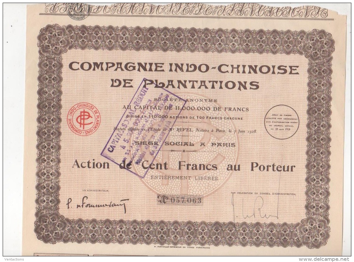 VIET-NAM-INDO-CHINOISE DE PLANTATIONS. Cie... Lot De 7 Actions - Other & Unclassified