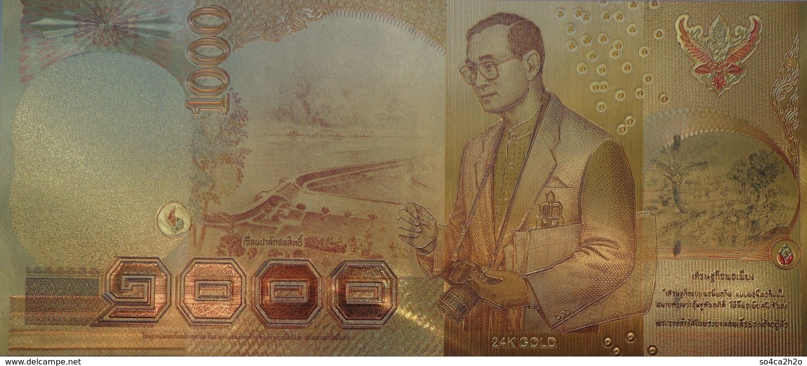 Billet Plaqué Or 24K  Thaïlande  1000 Bath   	Le Roi Rama IX Bhumibol Adulyadej   NEUF - Autres - Asie