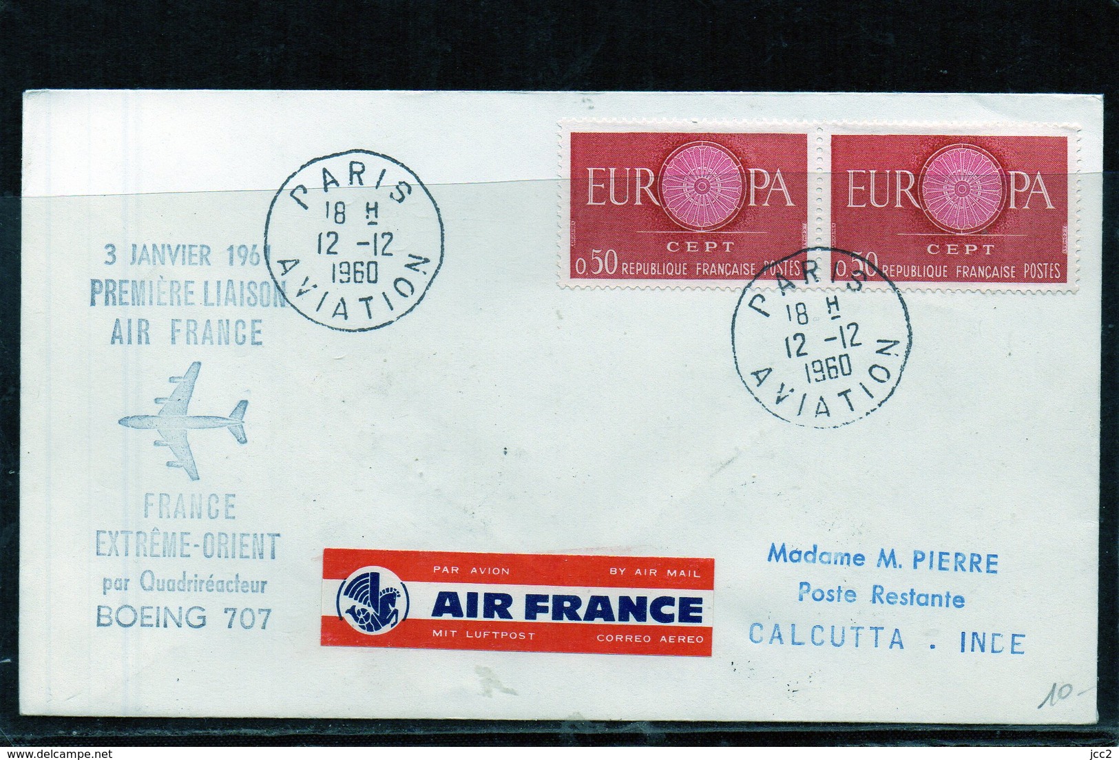 Premiere Liaison - Paris-Calcuta - Par Boeing 707 Air-France - 1960-.... Lettres & Documents