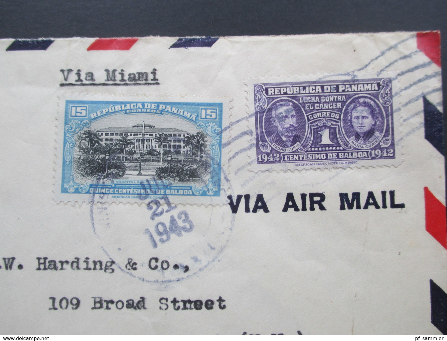 Zensurbeleg Panama 1943 Via Miami Nach New York. A.A. Sasso, Cia. LTDA. Examined By 4933. Air Mail - Panama