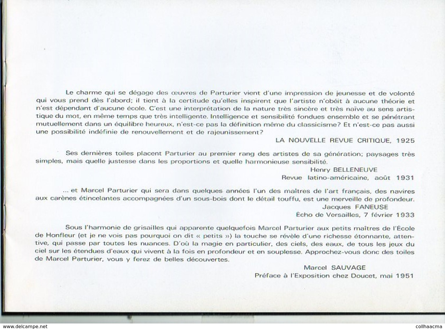 1995 ? Catalogue Hommage de l' Artiste Peintre Normand " Marcel Parturier " né au Havre 1901/1976