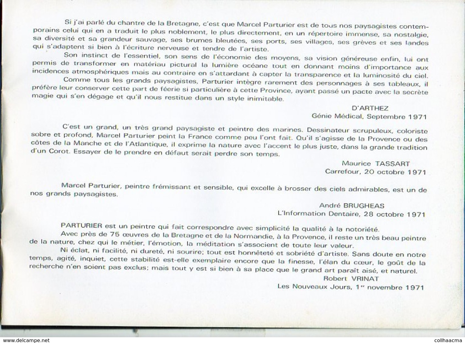 1995 ? Catalogue Hommage de l' Artiste Peintre Normand " Marcel Parturier " né au Havre 1901/1976