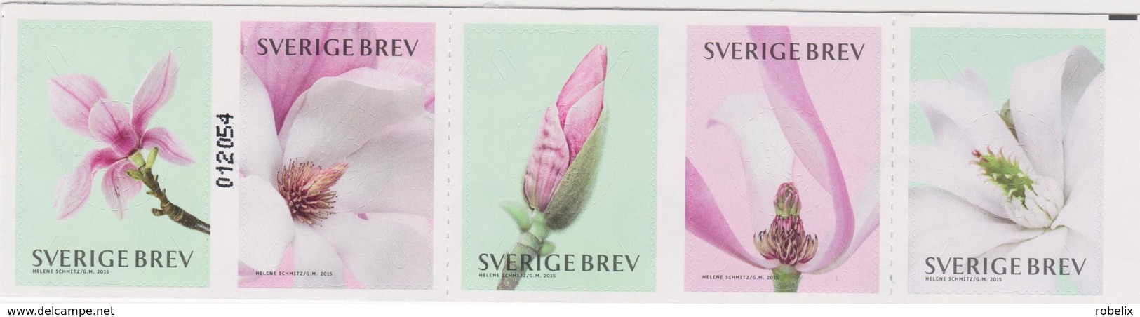 SWEDEN   2015  MAGNOLIAS    5 Stamps From Booklet  MNH** - Neufs