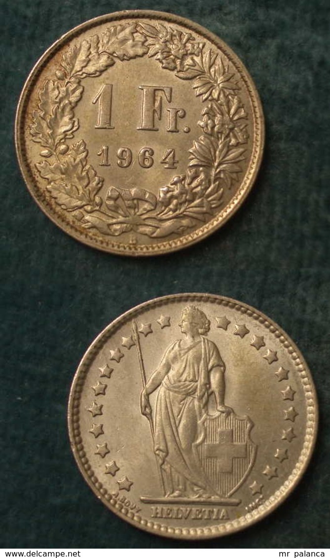 M_p> Svizzera 1 Franco 1964 In Argento, 5,0 Grammi Titolo 835/oo - 1 Franc