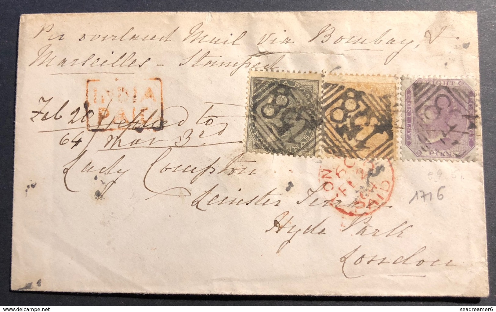 1856- 1864 Compagnie Des Indes Anglaises N°10,11 & 15 Tricolore Pour Londres Superbe ! - 1858-79 Kronenkolonie